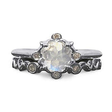 Load image into Gallery viewer, Moonstone Engagement Ring Set - Solid 0.925 Sterling Silver 14K White Rose Yellow Gold Natural Rainbow Moonstone Genuine Diamond Bridal Sets - Vintage Victorian Inspired Engagement Ring Matching Band
