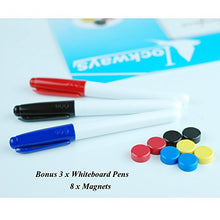 Load image into Gallery viewer, Lockways White Board Dry Erase Board 48 x 36 - Magnetic Whiteboard 4 X 3, Silver Aluminium Frame, Set Including 1 Detachable Aluminum Marker Tray, 3 Dry Erase Markers, 8 Magnets
