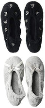 Load image into Gallery viewer, isotoner womens 2 Pack Ballerina Embroidered and Solid Ballet Flat, Black Embroidered, Light Grey Solid, 9.5-10.5 US
