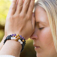 Load image into Gallery viewer, Set of 3 Anxiety Bracelet For Women | Essential Oil Bracelets, Lava Rock Diffuser Bracelets For Women with Rose Quartz, Amethyst, Tiger's Eye, Sandalwood. Gift Box. Gift Card + Extra Satin Bag.
