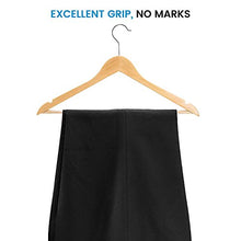 Load image into Gallery viewer, High-Grade Wooden Suit Hangers (20 Pack) - Smooth Finish Solid Wood Coat Hanger with Non Slip Pants Bar, 360° Swivel Hook and Precisely Cut Notches for Camisole, Jacket, Pant, Dress Clothes Hangers
