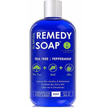 Load image into Gallery viewer, Remedy Soap Tea Tree Oil Body Wash | Helps Body Odor, Athlete's Foot, Jock Itch, Ringworm, Yeast Infections, Skin Irritations | Shower Gel for Women/Men | 100% Natural Tea Tree, Mint &amp; Aloe Skin Cleanser (12 oz)
