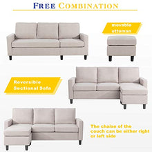 Load image into Gallery viewer, Shintenchi Convertible Sectional Sofa Couch, Modern Linen Fabric L-Shaped Couch 3-Seat Sofa Sectional with Reversible Chaise for Small Living Room, Apartment and Small Space,(Beige)
