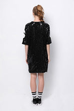 Load image into Gallery viewer, P&amp;R Sparkle Glitter Sequins Hip Hop Jazz Dancing T-Shirt Dress Plus Size Clubwear,Black
