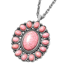 Load image into Gallery viewer, Shop LC Jewelry Set Pink Howlite Flower Earrings Bracelet Pendant Necklace for Women Stainless Steel Size 26"
