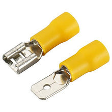 Load image into Gallery viewer, Baomain Male &amp; Female Quick disconnects Vinyl Insulated Spade Wire Connector Electrical Crimp Terminal 12-10 AWG 6.3mm Yellow 100 Pack
