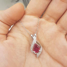 Load image into Gallery viewer, Dazzlingrock Collection 10K Pear 9X6 MM Lab Created Ruby &amp; Round Diamond Ladies Teardrop Pendant, White Gold
