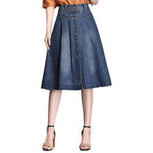 Load image into Gallery viewer, Nantersan Womens Button Front Midi Denim Jean Skirts High Waist A-Line Flare Pleated Chic Skirt
