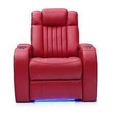 Load image into Gallery viewer, Seatcraft Mantra Home Theater Seating - Power Recline Chair - Leather - Adjustable Headrest and Lumbar Support - Cup Holders - USB Charging - Storage - SoundShaker - Ambient Lighting (Single, Red)
