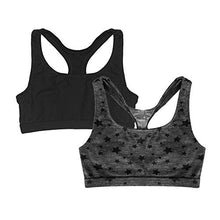 Load image into Gallery viewer, Popular Girls Sports Racerback Bra - Girls Sports Bras. Training Bras for Girls &amp; Teens 2pk Black Stars M
