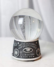 Load image into Gallery viewer, Ebros Wicca Sacred Moon Ouija Spirit Trance Board Evil Eye Pedestal Figurine with Blue and White LED Scrying Glass Gazing Ball Orb Fused with Scroll Lace Planchette Symbol
