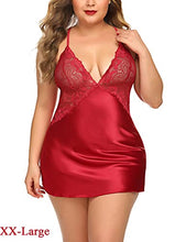 Load image into Gallery viewer, Avidlove Women Lingerie V Neck Nightwear Satin Sleepwear Lace Chemise Mini Teddy (4XL, A-red)

