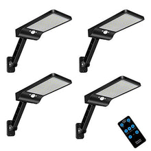 Load image into Gallery viewer, Solar Lights Outdoor with Remote,Aqonsie 180° Adjustable 56LED Solar Flood Light, Wireless Security Motion Sensor Lights Outdoor with 3 Lighting Modes for Backyard,Gutter,Garden,Front Door 4 Pack
