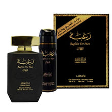 Load image into Gallery viewer, Raghba for Men EDP - Eau De Parfum 100ML (3.4oz) | Fresh &amp; Woody Fragrance | Oriental Blend with Notes of Lemon Verbena, Iris, Cedar, Leather, and Vanilla | Everyday Essential | by Lattafa
