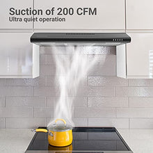 Load image into Gallery viewer, Under Cabinet Range Hood 30 inch with Anti-fingerprint Design, Black Slim Vent Hood with 3 Speed Exhaust Fan, Ducted and Ductless Convertible, CIARRA CAB75918B
