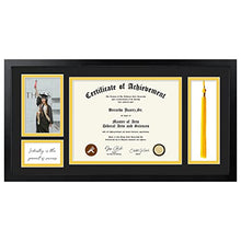 Load image into Gallery viewer, Golden State Art, Diploma Frame with Tassel Holder, 11x22 Wood Frame for 8.5x11 Document/Certificate,4x6 Photo with Double Mat (Black Over Gold), Real Glass, Black Shadow Box
