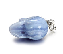 Load image into Gallery viewer, Skullis Necklace of Blue Lace Agate Carved Crystal Skull and Silver Bones Pendant for Men and Women, 925 Sterling Silver Chain,Skull Jewelry.
