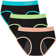Load image into Gallery viewer, INNERSY Big Girls' Period Panties Menstrual Underwear for First Period Starter 3-Pack(Colored Black,L(12-14 yrs))
