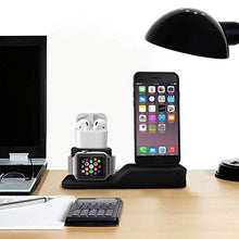 Load image into Gallery viewer, Compatible iPhone Apple Watch AirPods Phone Watch Charging Stand 3 in 1 Silicone Holder for iPhone Xs Max/XS/XR/X/8/8 Plus/7/7 Plus/6s/6s Plus Charger Dock iWatch Series 3/2/1 AirPods - Black
