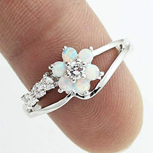 Load image into Gallery viewer, LARDROK Exquisite Round Cut White Fire Opal Stone Flower Women Opal Rings Diamond Jewelry Birthday Proposal Gift Bridal Engagement Party Band Rings Size 6-10
