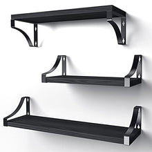 Load image into Gallery viewer, AMADA HOMEFURNISHING Floating Shelves Wall Mounted Set of 3, Rustic Wood Wall Shelves for Bedroom/Bathroom/Living Room/Kitchen/Laundry Room, Storage &amp; Decoration, Black
