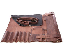 Load image into Gallery viewer, Lightweight Premium Vintage Tan Leather Chef Knife Bag/Chef Knife Roll 8 Pockets
