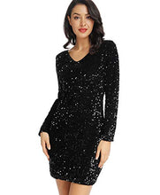 Load image into Gallery viewer, LLmansha Women's Sparkle Glitzy Glam Sequin Long Sleeve Flapper Party Club Dress(Black,M)
