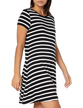 Load image into Gallery viewer, Amazon Essentials Women's Short-Sleeve Scoop Neck Swing Dress, Black, French Stripe, Large

