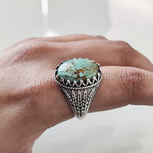 Load image into Gallery viewer, Tibetan Turquoise Ring, Silver Jewelry, 925 Silver Ring, Father's Day, AAA Natural Turquoise, December Birthstone Ring, Heavy Mens Ring, Spiritual Healing Gemstone, Christmas, Signet Mens Ring
