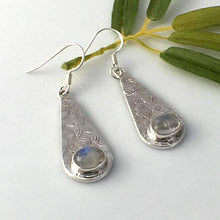 Load image into Gallery viewer, Genuine Adularescence MOONSTONE Gemstones, 925 Sterling Silver, Long (1.57" with hooks) Earring Jewelry.
