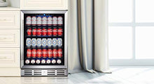 Load image into Gallery viewer, Kalamera 15 &amp; 24 inch 96 or 154 Cans Capacity Beverage Cooler - Built in Counter or Freestanding - for Soda, Water, Beer or Wine - For Kitchen or Bar with Blue Interior Light
