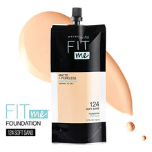 Load image into Gallery viewer, Maybelline New York Fit Me Matte + Poreless Liquid Foundation, Pouch Format, 124 Soft Sand, 1.3 Ounce
