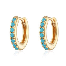 Load image into Gallery viewer, Natural Turquoise Earrings, Huggie Earrings, 14k Solid Gold 10MM Turquoise Huggie Hoop Earrings Micro Pave, December Birthstone, Evil Eye Stone, Protection Stone, Perfect For Everyday Use Gift For Her
