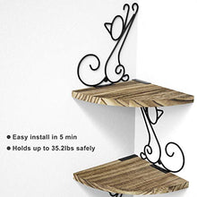 Load image into Gallery viewer, Alsonerbay Wall Mount Corner Shelves 4 Tier Floating Corner Storage Wood Shelves Decorative Rustic Radial Shelf in Cat Shape Carbonized Black
