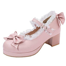 Load image into Gallery viewer, LUXMAX Women Kawaii Shoes Mid Block Heel Mary Jane Rockabilly Pumps with Bow, Size 8.5 M US,Pink
