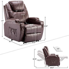 Load image into Gallery viewer, Mcombo Electric Power Recliner Chair Sofa with Massage and Heat for Living Room, 2 Positions, 2 Side Pockets and Cup Holders, Faux Leather 7050 (Dark Brown)
