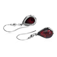Load image into Gallery viewer, Black Cherry Amber Sterling Silver Fishhook Earrings
