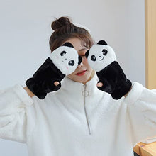 Load image into Gallery viewer, Aniywn Cute Panda Fingerless Gloves Winter Plush Faux Fur Half Finger Gloves Cute Cartoon Soft Warm Costume Accessories Black
