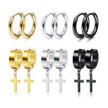 Load image into Gallery viewer, Udalyn 6 Pairs of Cross Earrings Dangle Hinged Earrings for Men and Women Wearing Stainless Steel Cross Hoop Earrings and Stud Earrings
