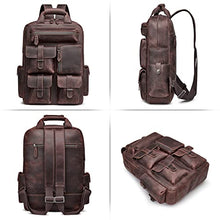 Load image into Gallery viewer, S-ZONE Men Vintage Genuine Leather Backpack Casual Daypack Multi Pockets Travel Bag Brown
