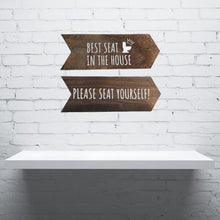 Load image into Gallery viewer, YELLOW LOTUS Funny Bathroom Signs - Please Seat Yourself Bathroom Sign &amp; Best Seat in the House Wooden Funny Signs, Rustic Arrow Wall Hanging Decor, Set of 2 Bathroom Wall Art 14 X 5 In (Brown)
