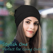 Load image into Gallery viewer, Satin Lined Sleep Cap Bonnet for Curly Hair and Braids, Stay On All Night Hair Wrap with Adjustable Strap for Women and Men, Black, Pack of 1
