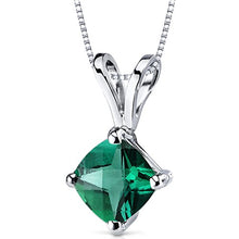 Load image into Gallery viewer, 14 Karat White Gold Cushion Cut 0.75 Carats Created Emerald Pendant
