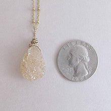 Load image into Gallery viewer, Peach Champagne Druzy Quartz Gemstone Geode Pendant Necklace 14k Gold Filled 18 inch Chain
