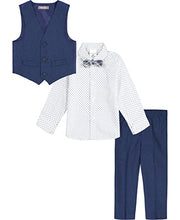 Load image into Gallery viewer, Van Heusen Boys' 4-Piece Formal Set, Vest, Pants, Collared Dress Shirt, and Tie, Blue Bikini/Purple Dot, 16
