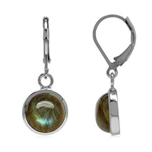 Load image into Gallery viewer, Silvershake 10MM Natural Labradorite White Gold Plated 925 Sterling Silver Leverback Dangle Earrings
