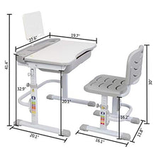 Load image into Gallery viewer, No/Brand Children's Desk and Chair Set, Height-Adjustable Children's Study Drawing Table Set, Home School Anti-Reflective Children's Study Table, with Reading Rack (Color : Gray)
