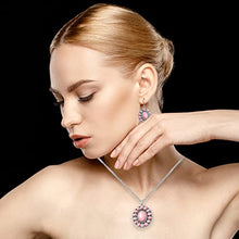 Load image into Gallery viewer, Shop LC Jewelry Set Pink Howlite Flower Earrings Bracelet Pendant Necklace for Women Stainless Steel Size 26"
