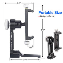 Load image into Gallery viewer, Phone Holder Adapter for Tripod, On Table iPhone Stand, Arca QR, 1/4" Screw Mount, 360 Degree Ball Head Rotate &amp; Tilt Vertical &amp; Horizontal, Fits iPhone 6 7 8 X 11 Pro Se Samsung Phone Clamp
