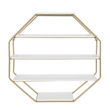 Load image into Gallery viewer, Kate and Laurel Lintz Large Modern Octagon Floating Wall Shelves with Metal Frame, Gold and White
